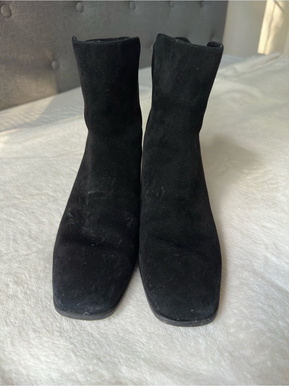 Stuart Weitzman Black Suede Square-Toe Ankle Booties